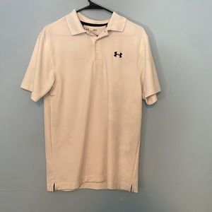 Under Armour White golf / polo shirt. Adult small. Loose, heat gear.